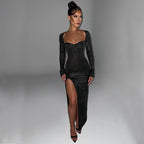 Hollow Out Slim Fit Slit Long Sleeve Dress Ifa photo 10