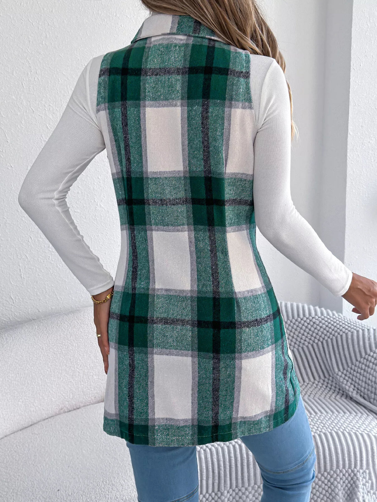 Plaid Double-breasted Vest Coat (12)
