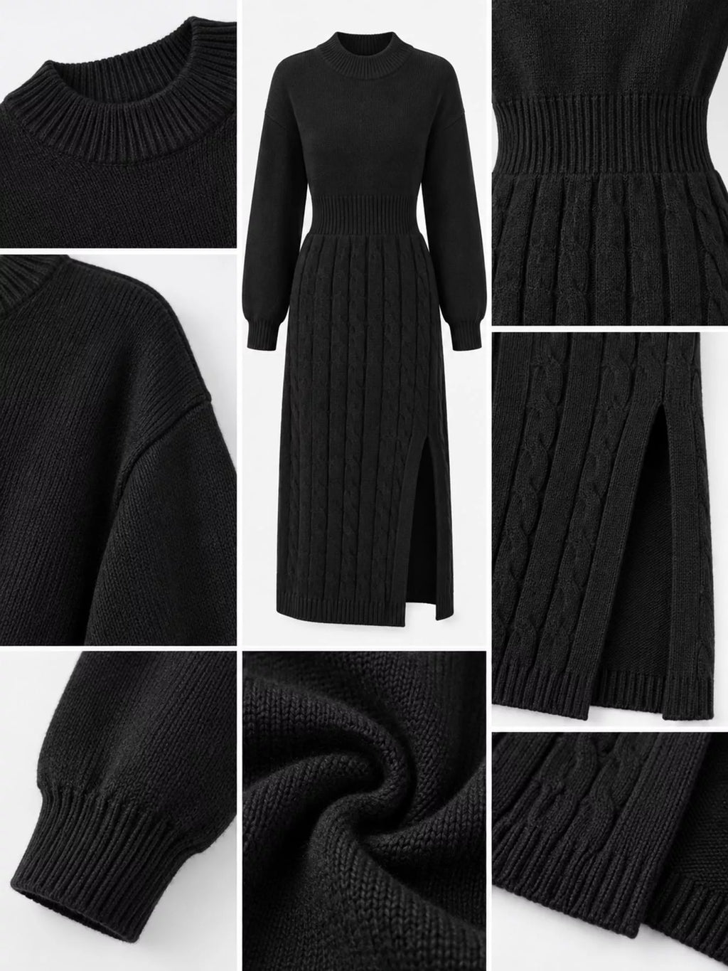 Full Size Mock Neck Cable Knit Sweater Dress Front Slit Plus (16)