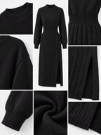 Full Size Mock Neck Cable Knit Sweater Dress Front Slit Plus (16)