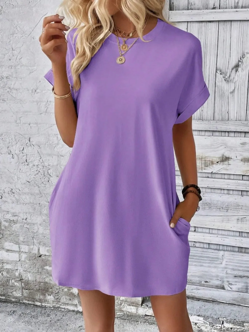Pocketed Round Neck Short Sleeve Dress (24)