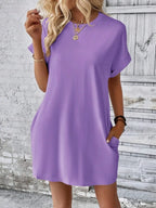 Pocketed Round Neck Short Sleeve Dress (24)
