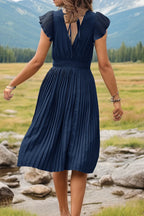 Tied Smocked Waist Flutter Sleeve Dress (12)