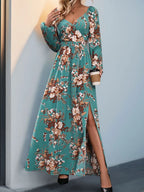 Slit Printed Surplice Long Sleeve Maxi Dress (4)