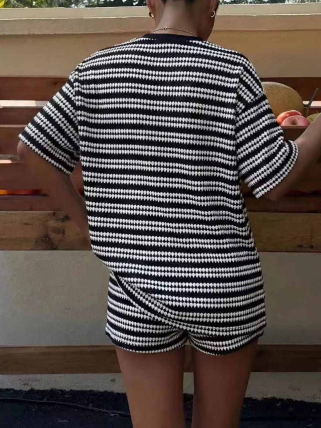Striped Short Sleeve Top Shorts Set (5)