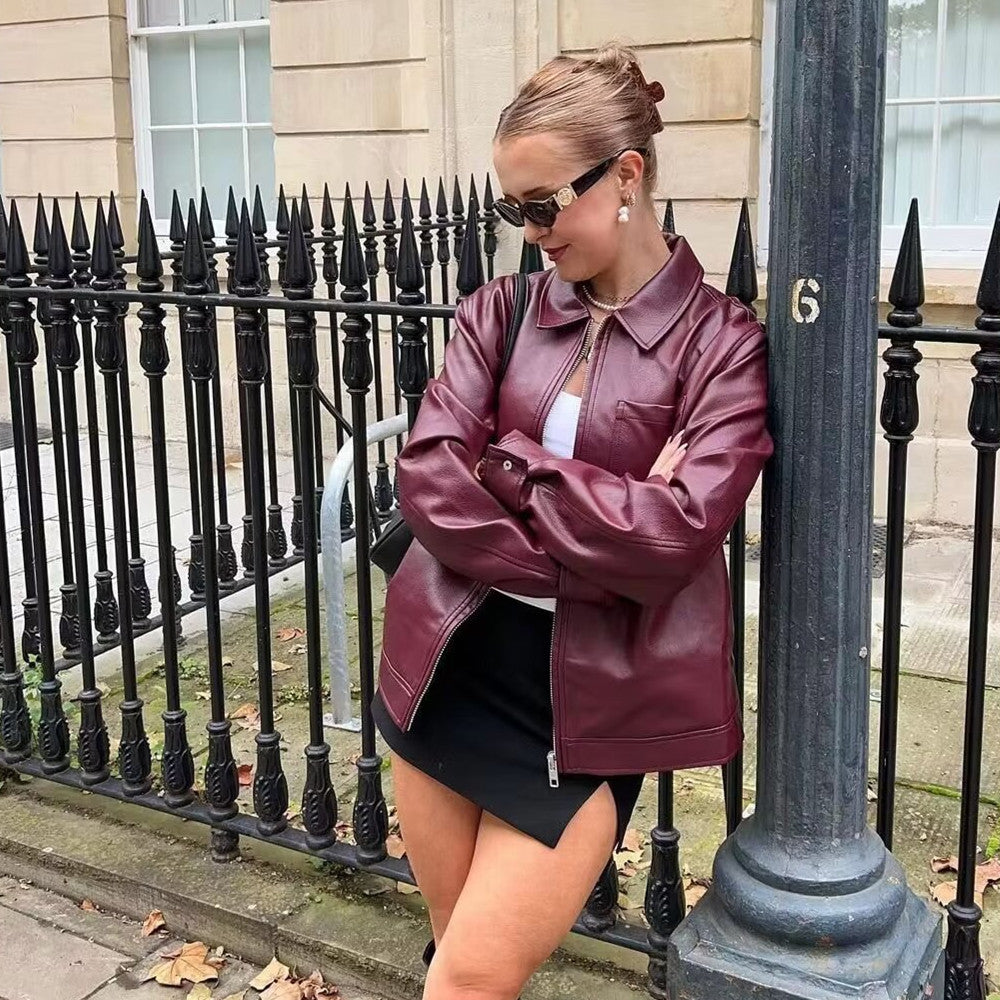 Cool Wild Lapel Leather Biker's Jacket photo 6
