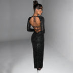 Hollow Out Slim Fit Slit Long Sleeve Dress Ifa photo 3