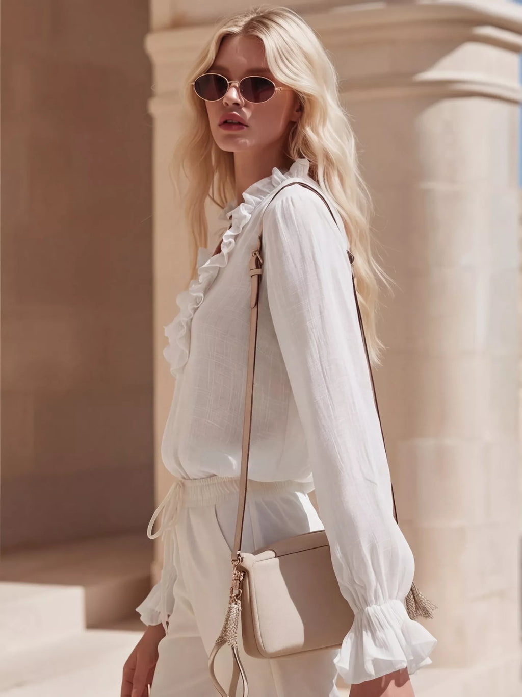 Ruffled V-neck Long Sleeve Blouse (5)
