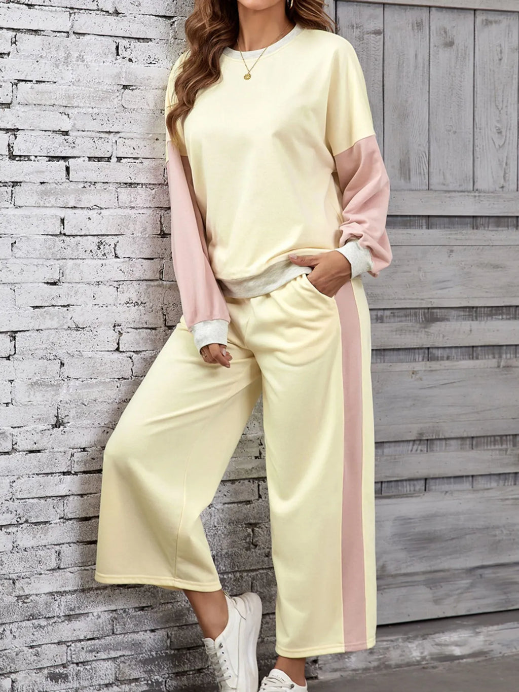 Block Round Neck Top Pants Set (6)