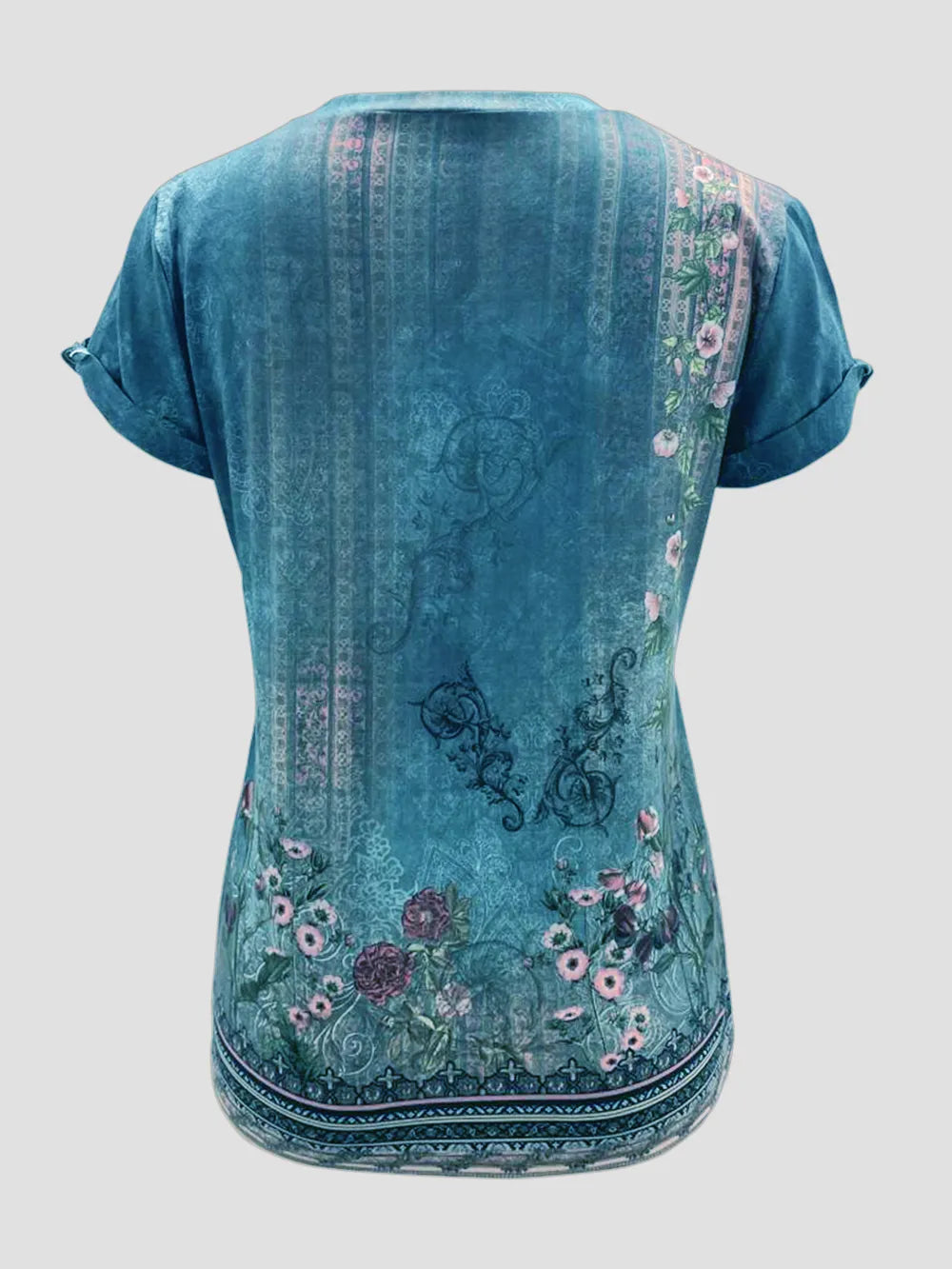 Printed Round Neck Short Sleeve T-shirt (8)
