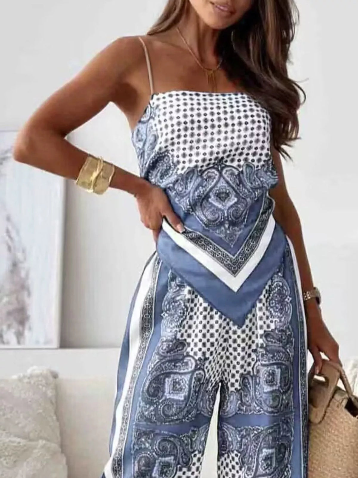 Tie Back Printed Cami Pants Set (23)