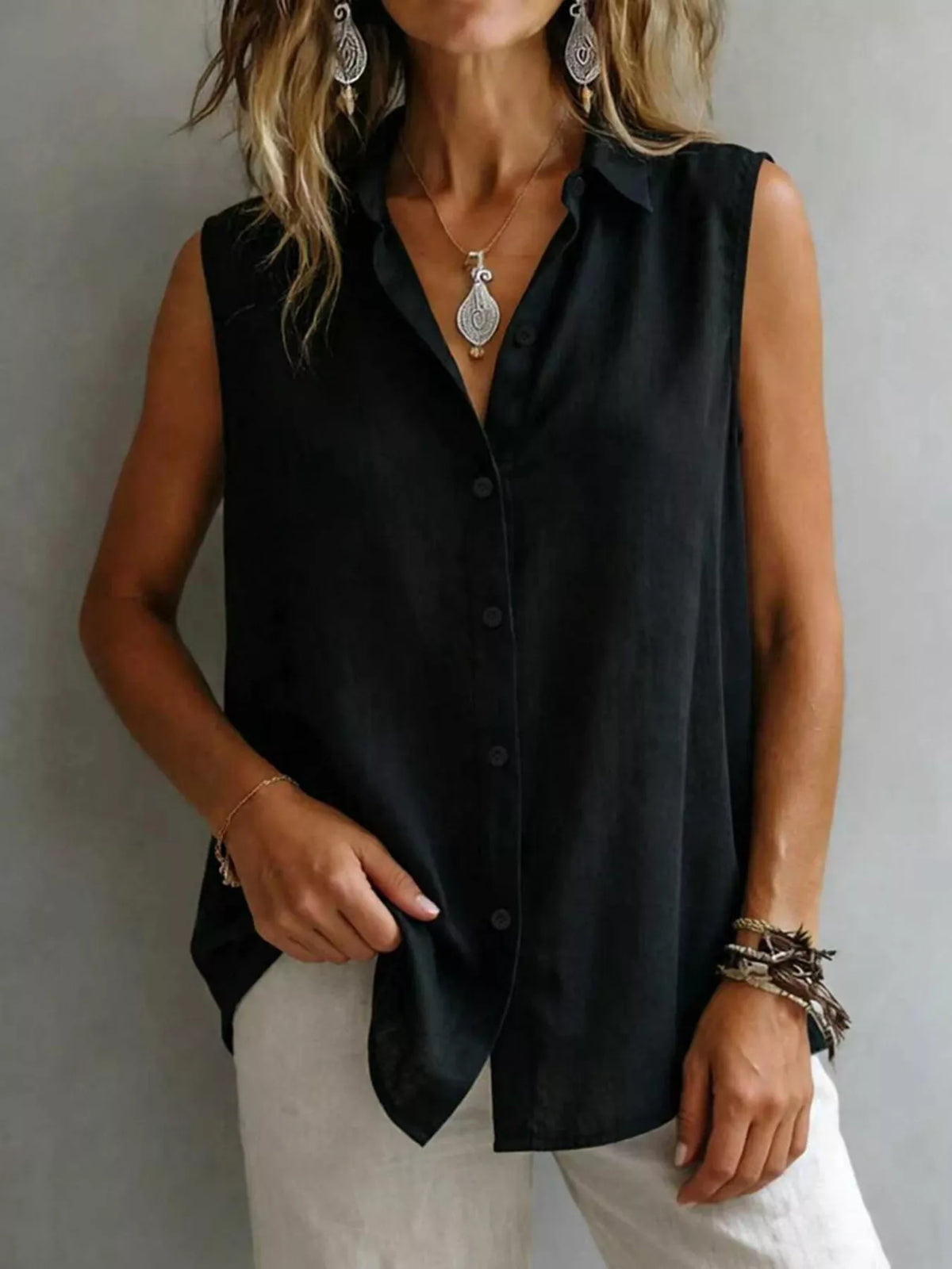 Sleeveless Button-down Shirt (8)
