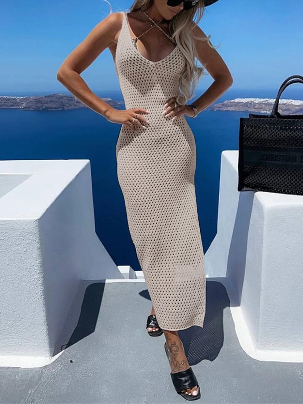Slit Openwork V-neck Sleeveless Cover Up (5)