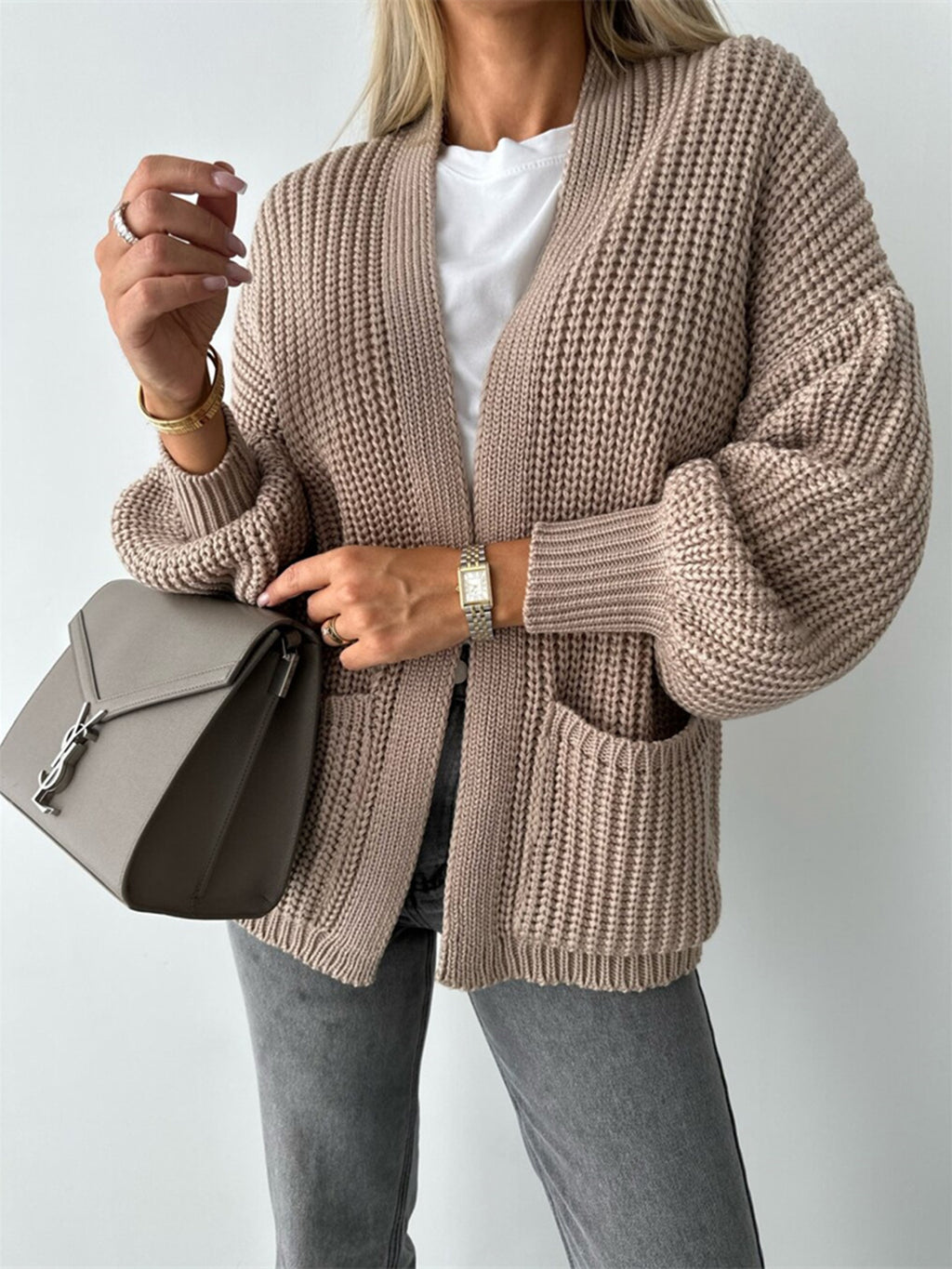 Open Front Dropped Shoulder Cardigan (2)