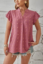 Swiss Dot Notched Cap Sleeve T-shirt (2)