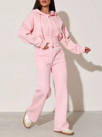 Zip-up Hoodie Wide-leg Pants Set (33)