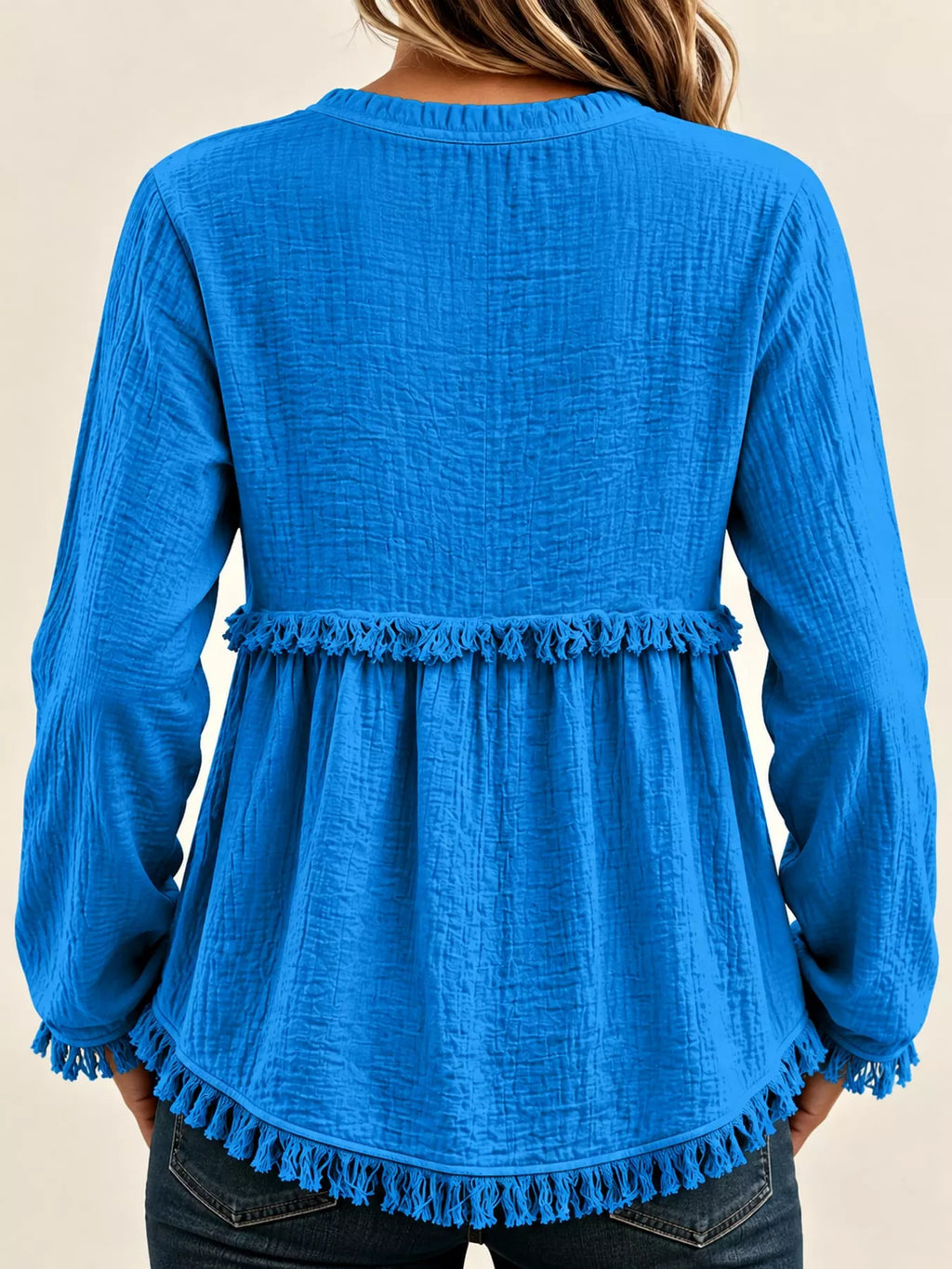 Full Size Frayed Hem Button Detail Blouse Plus (3)