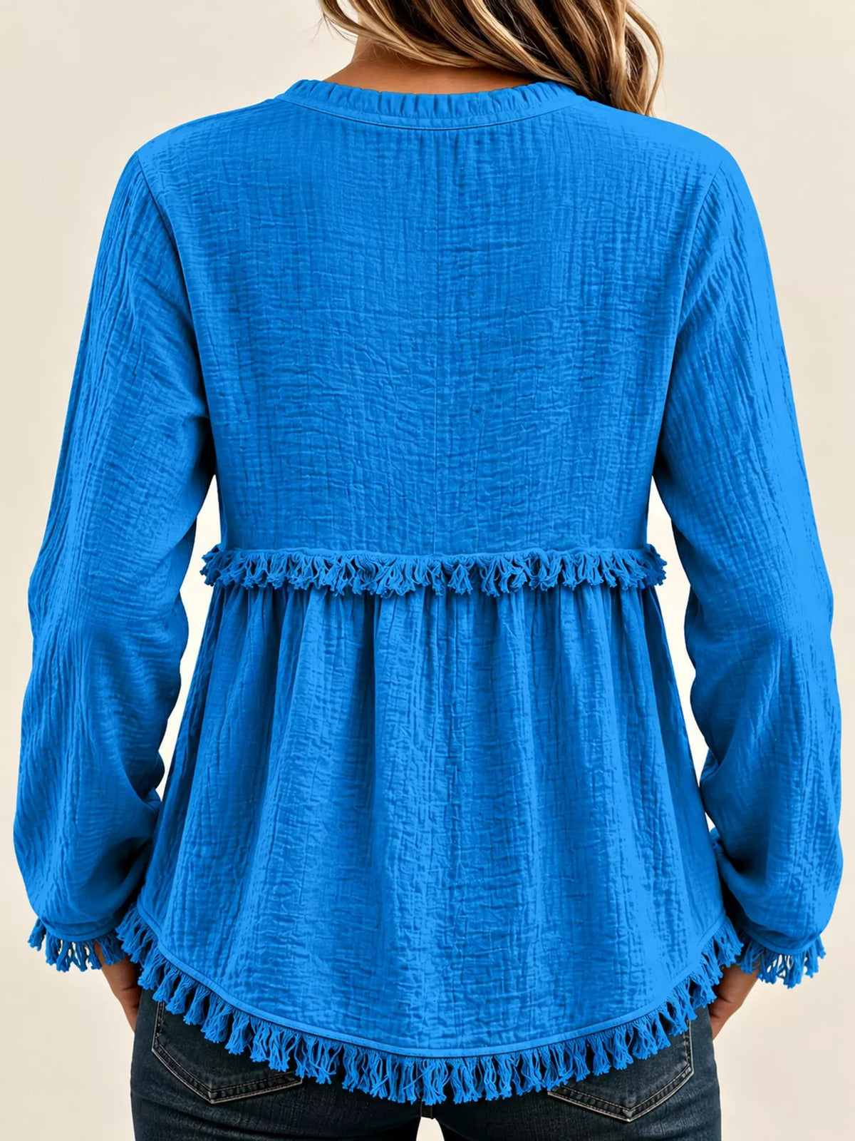 Full Size Frayed Hem Button Detail Blouse Plus (3)