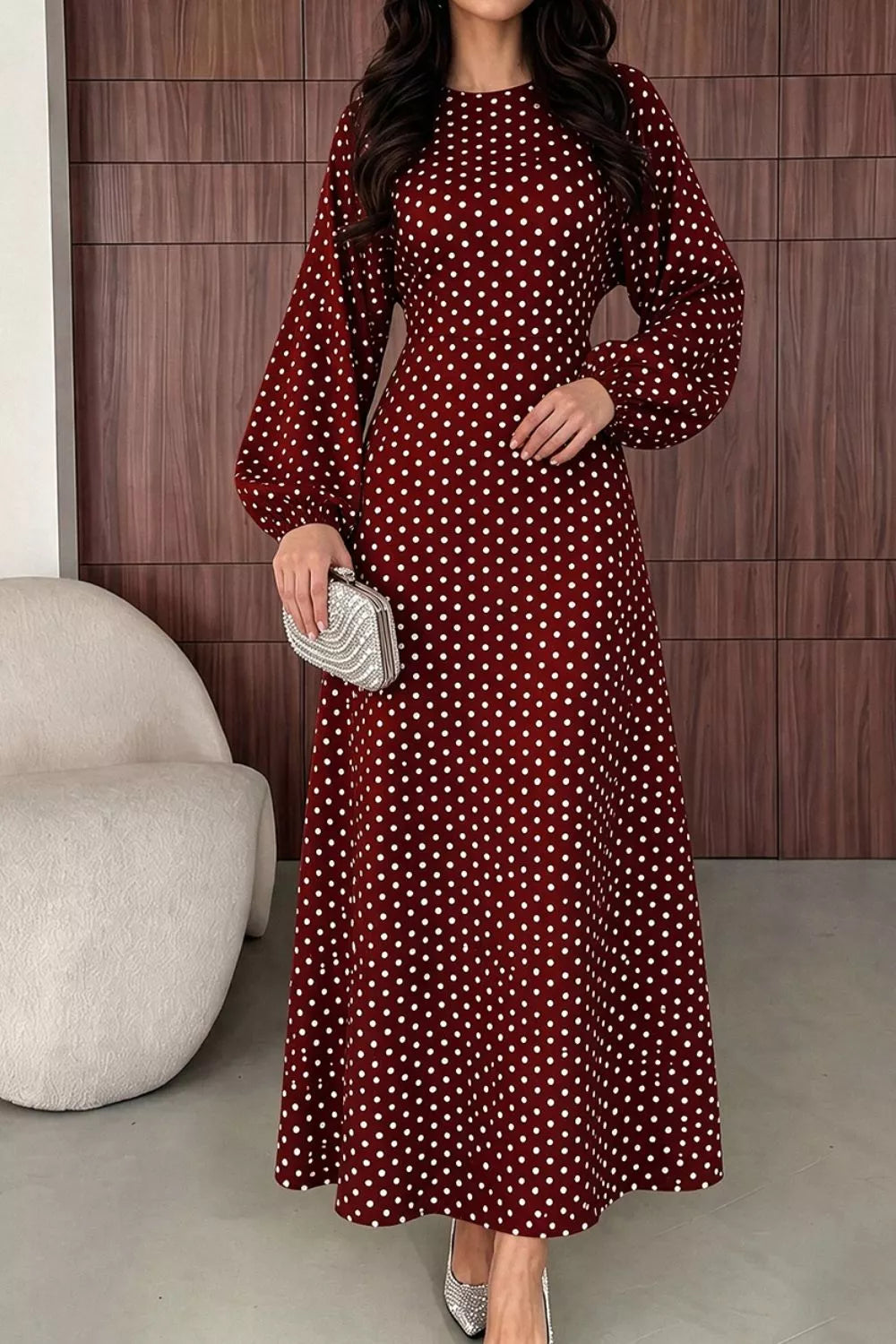 Polka Dot Long Sleeve Maxi Dress (20)