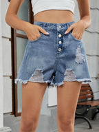 Distressed Raw Hem Denim Shorts (5)