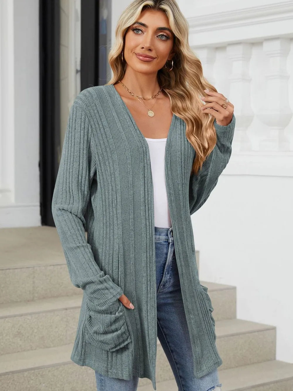 Pocketed Open Front Long Sleeve Cardigan (26)