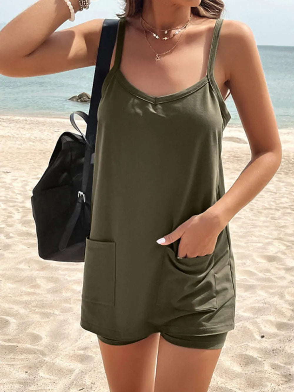 Full Size Pocketed Cami Shorts Set (9)