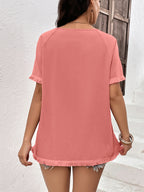Round Neck Raglan Sleeve Fringe Detail Top (6)