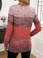 Decorative Button Contrast Round Neck Long Sleeve T-shirt (8)