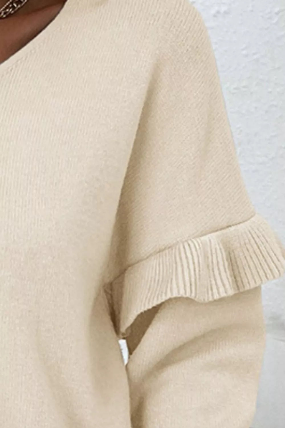 V-neck Ruffle Trim Long Sleeve Sweater (5)