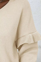 V-neck Ruffle Trim Long Sleeve Sweater (5)