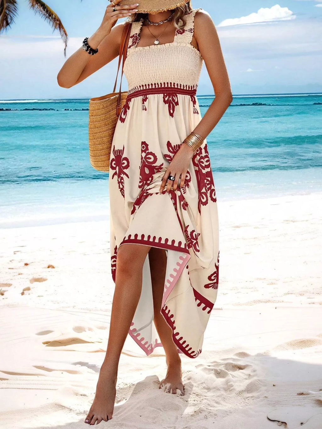 Smocked Printed Square Neck Maxi Dress (31)
