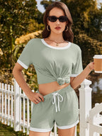Ribbed Short Sleeve Top Shorts Set
