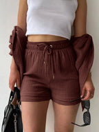 Textured Button Up Shirt Shorts Set (9)