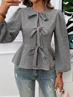 Tied Round Neck Long Sleeve Blouse (15)