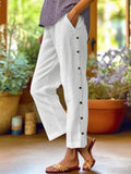 Full Size Side Decor Button Casual Wide Leg Pants Plus