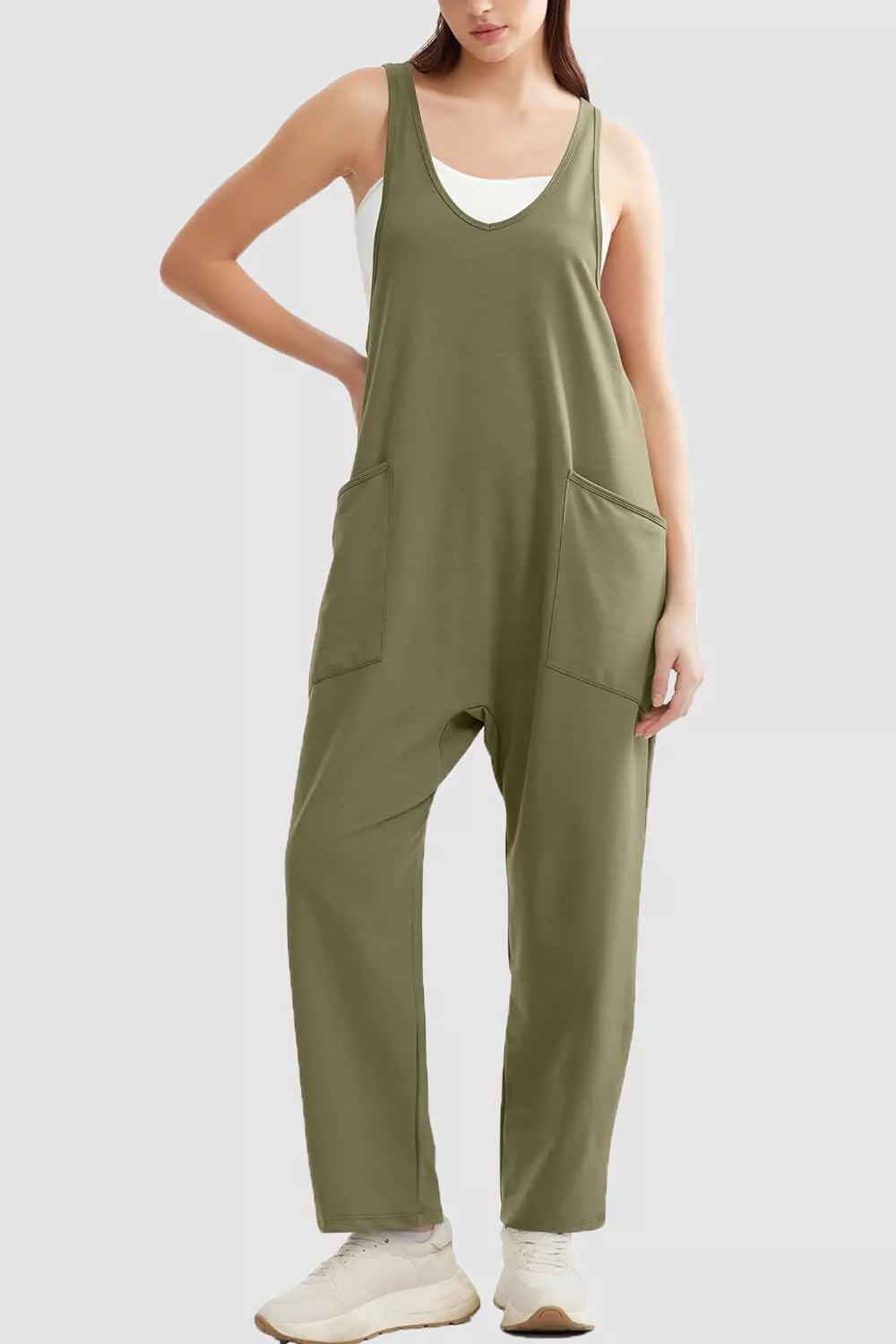 Wide Strap Jumpsuit Pockets