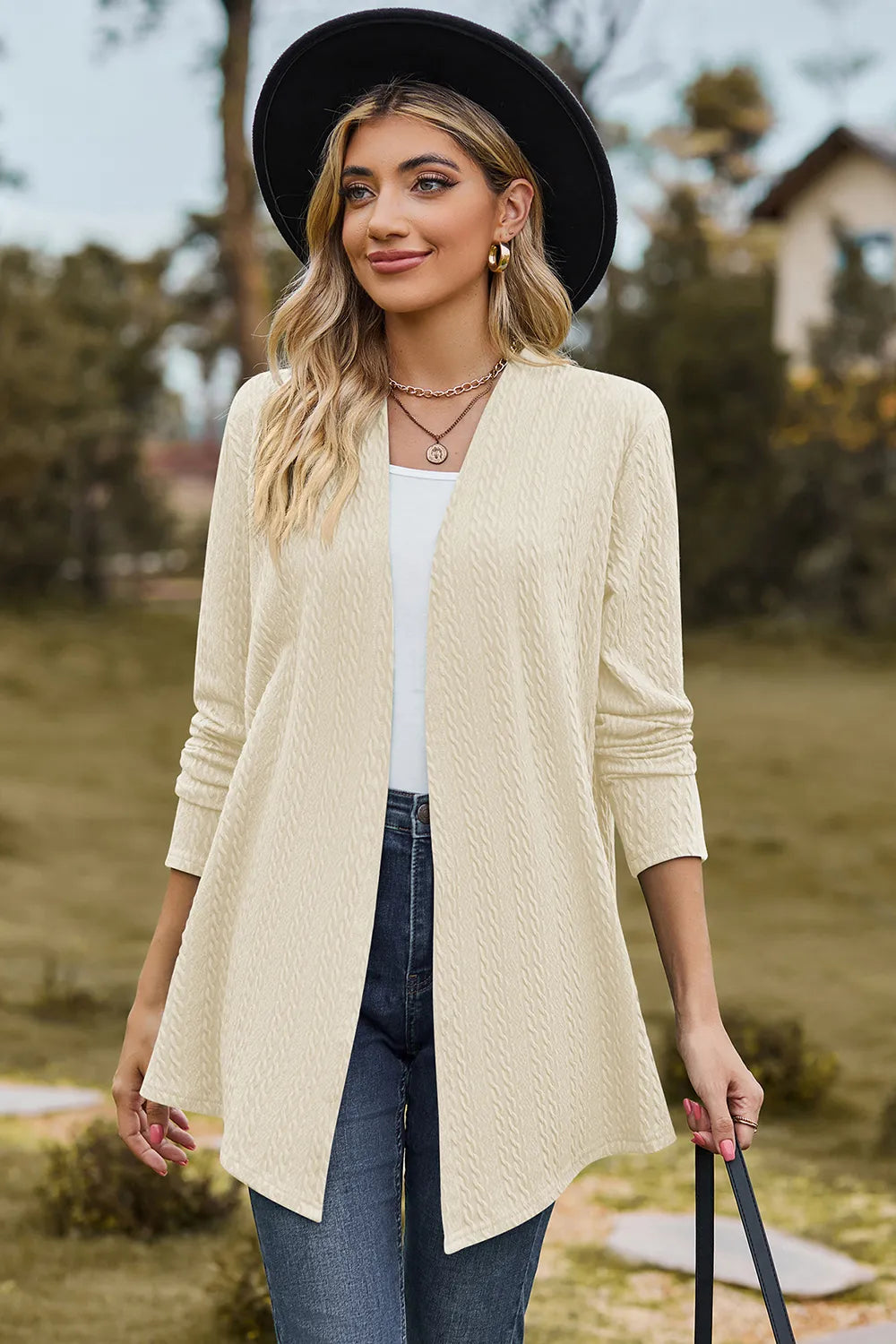 Textured Open Front Long Sleeve Cardigan (13)