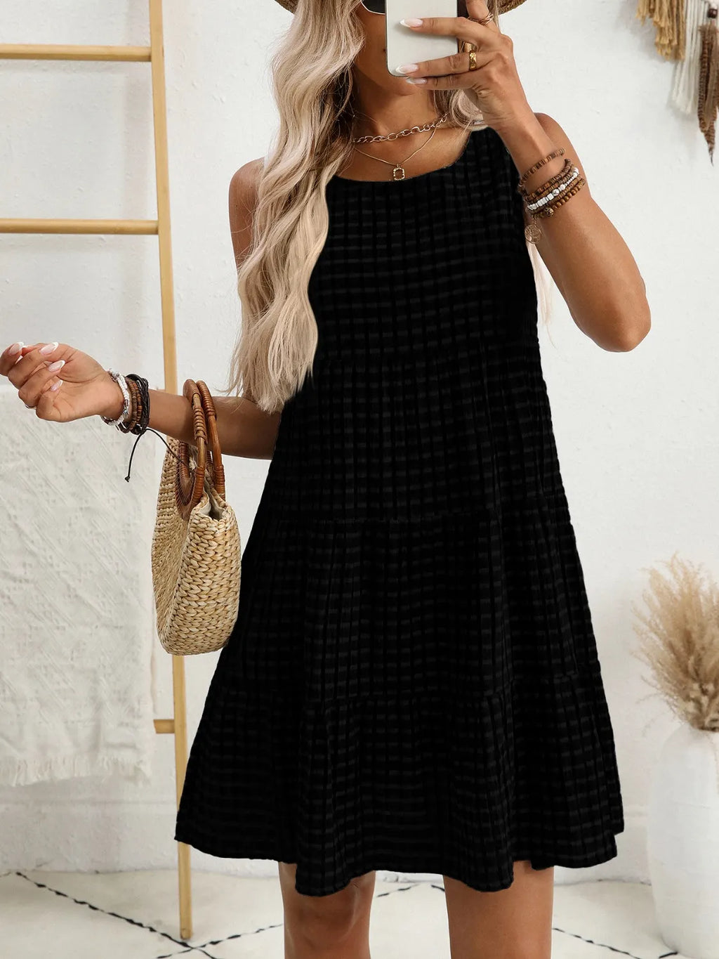Plaid Round Neck Sleeveless Mini Dress (20)