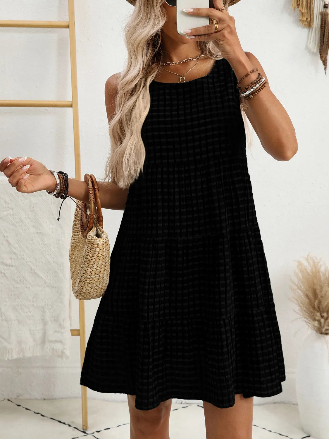 Plaid Round Neck Sleeveless Mini Dress (20)
