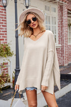 V-neck Slit Exposed Seam Sweater (22)
