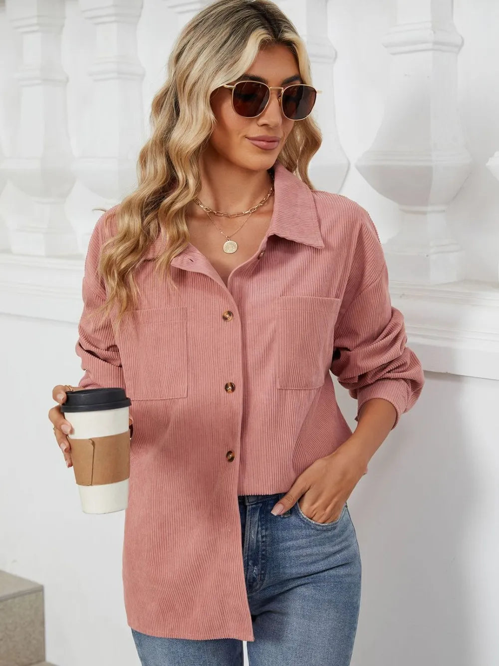 Button Up Dropped Shoulder Long Sleeve Outerwear (23)