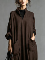 Full Size Loose-fit Mock Neck Midi Dress Pockets Plus (2)