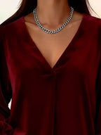 Full Size Velvet V-neck Long Sleeve Blouse Plus (5)