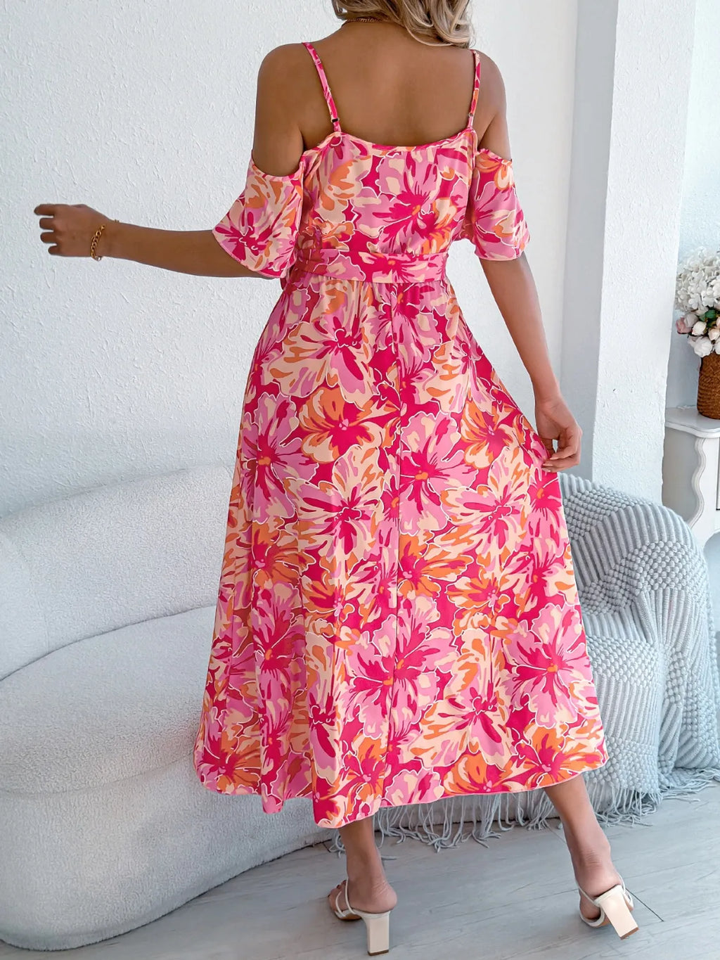 Printed Cold Shoulder Midi Cami Dress (8)