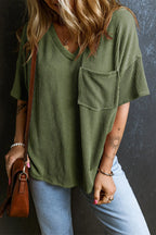 Textured V-neck Dropped Shoulder T-shirt (7)