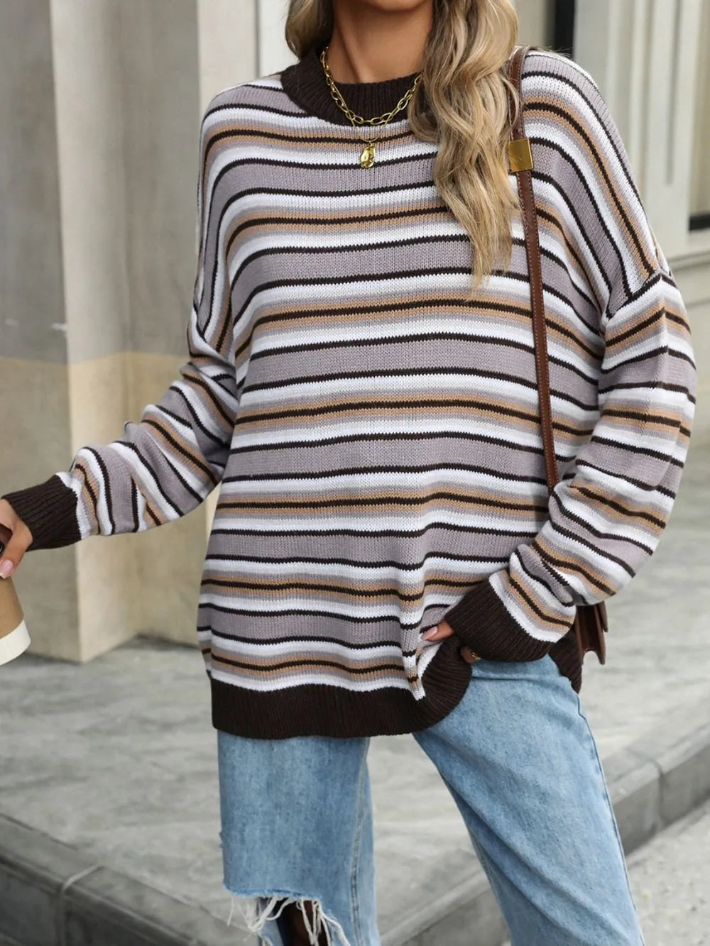 Striped Mock Neck Long Sleeve Sweater (5)