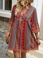 Printed V-neck A-line Dress (4)