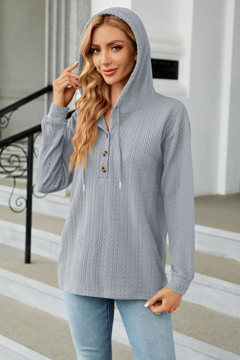 Cable-knit Long Sleeve Hoodie (9)