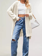Open Front Openwork Knit Longline Cardigan