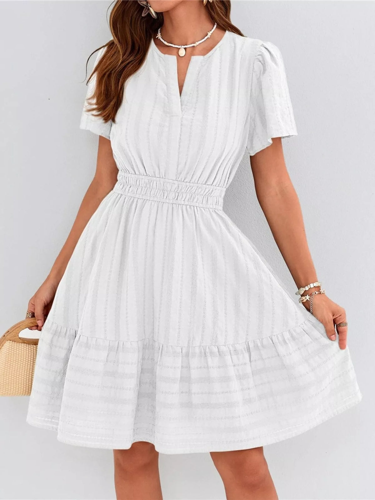 Short Sleeve Smocked Waist Tiered Dress (28)